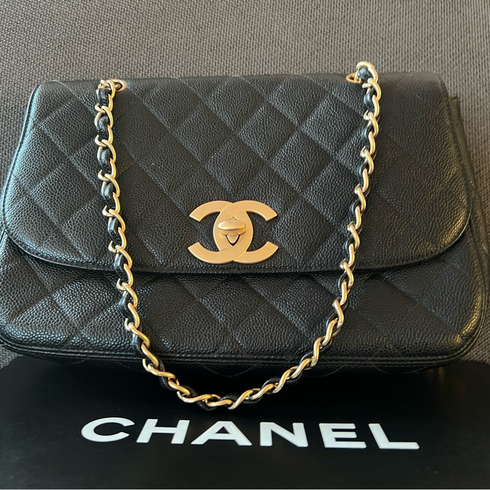 Black Vintage Authentic Chanel, Large Pristine Condition